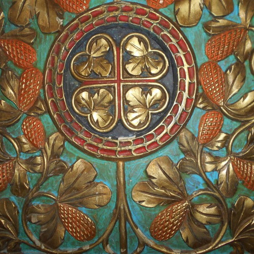 Woodcarving ecclesiastical used with excellent composition and colors 52x45 cm