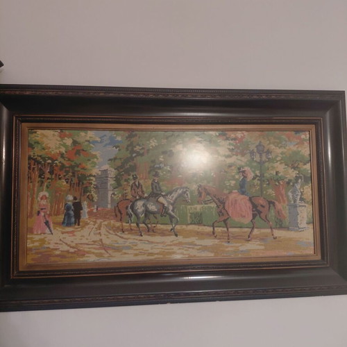 Handmade Gobelin Textile Paintings in Classic Frames, Set of 3