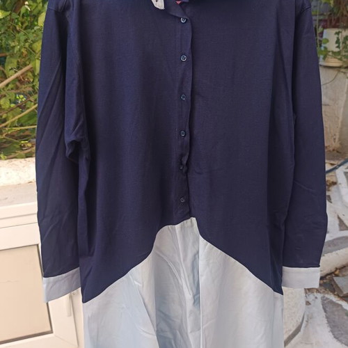 Nunu cotton shirt with integrated shirt, size S oversized, blue