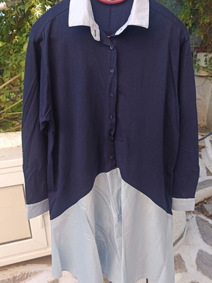 Nunu cotton shirt with integrated shirt, size S oversized, blue