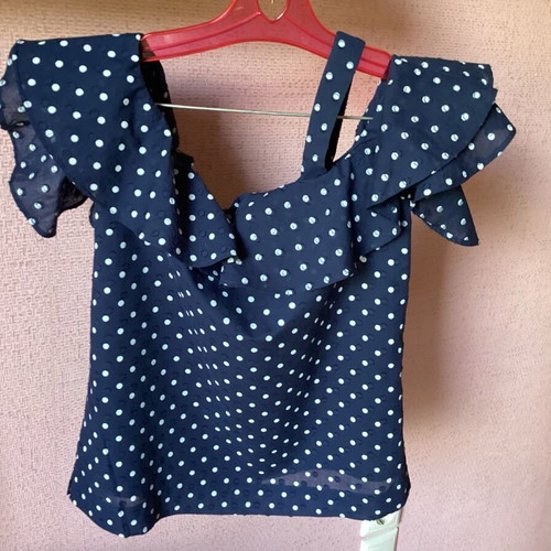 J. Crew Navy Blue Polka Dot Ruffle Top like new, sleeveless blouse