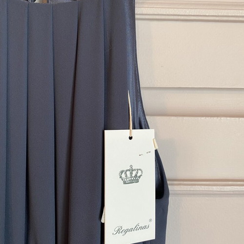 Dress new gray crepe with cutout shoulders and belt