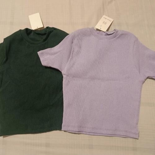 Ribbed short-sleeve t-shirts new, pack of 2, lilac and dark green