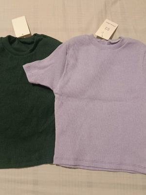 Ribbed short-sleeve t-shirts new, pack of 2, lilac and dark green