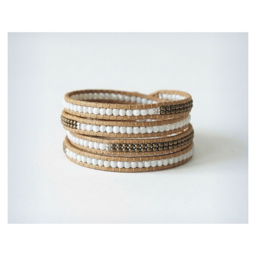 Handmade leather wrap bracelet with earthy beads, adjustable, new