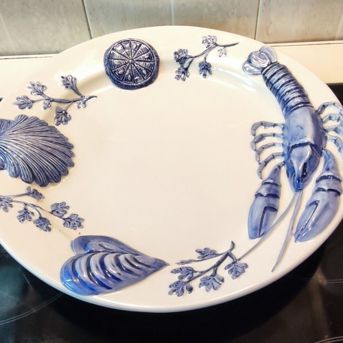 3EFFE Italian ceramic serving platter with sea motifs, like new