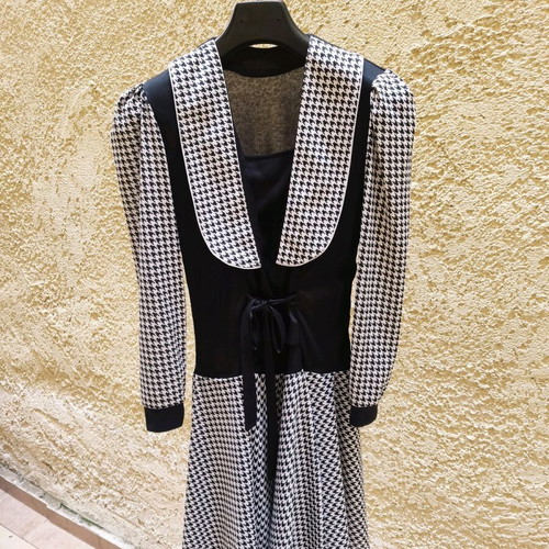 Vintage 80s pied de poule mini dress used, black and white
