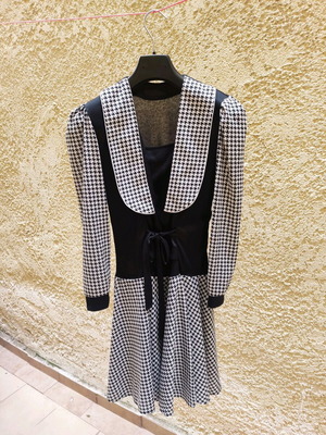 Vintage 80s pied de poule mini dress used, black and white