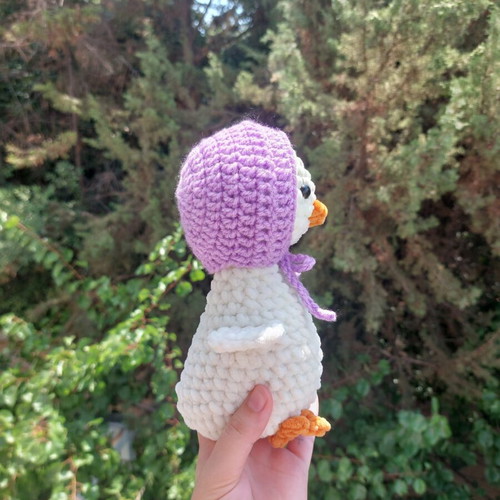 Handmade crocheted goose with hat made to order