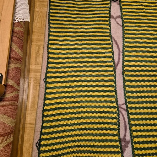 Handmade wool knitted rugs green and mustard, like new, set of 2