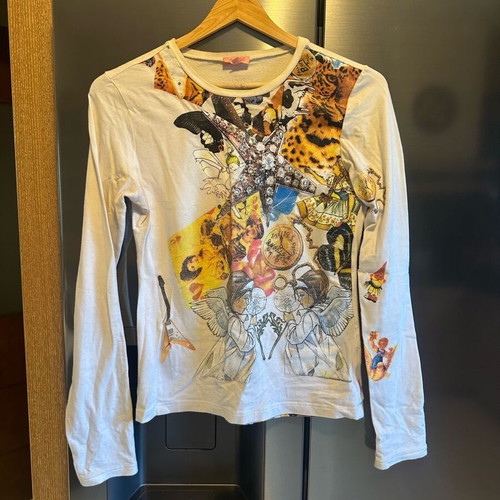 Roberto Cavalli blouse like new with rhinestone details, white