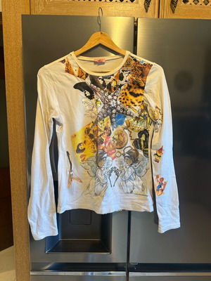 Roberto Cavalli blouse like new with rhinestone details, white