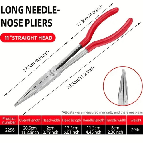 Long needle-nose pliers 285mm made of chrome vanadium steel new
