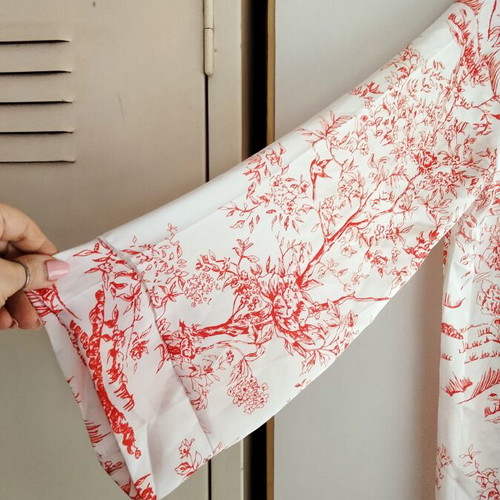 Vintage Style Kimono Robes with Toile de Jouy Pattern, Blue & Red