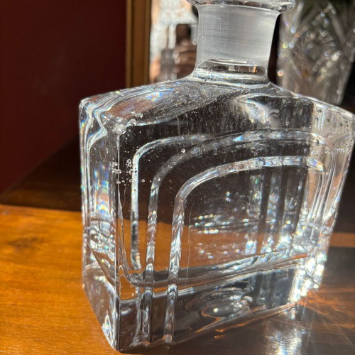 Vintage crystal decanter with spherical stopper, like new, 25cm