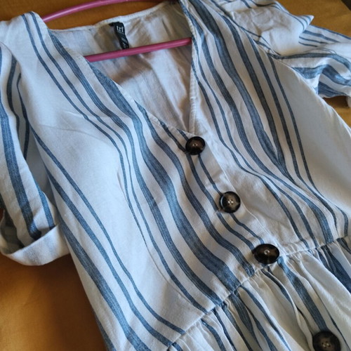 Zara linen striped dress white and blue XS like new with lining