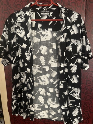 Pop Air shirt, black and white with palm tree pattern