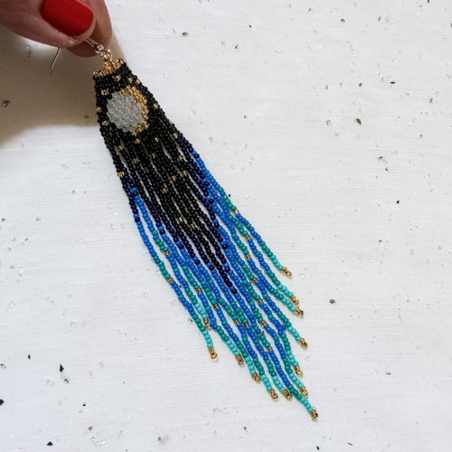 Boho earrings with beads new, large long with moon and sun design