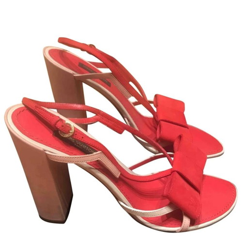 Louis Vuitton women's sandals used with thick 12 cm heel red pink