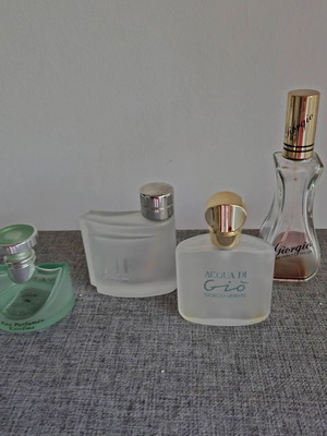 Empty perfume bottles used, collection Armani Dunhill Giorgio Bulgari