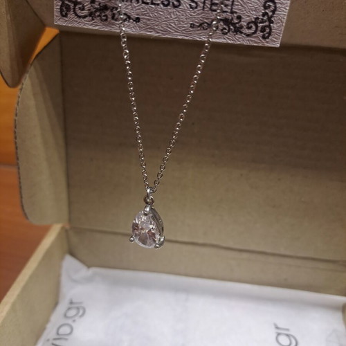 Steel necklace with zircon teardrop new, adjustable