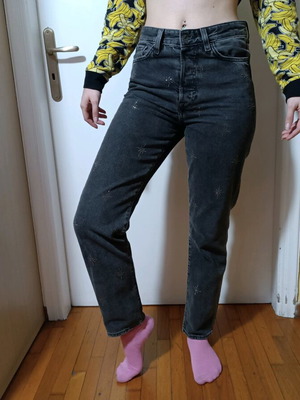 High-waisted gray mom jeans with rhinestones H&M like new XS-S