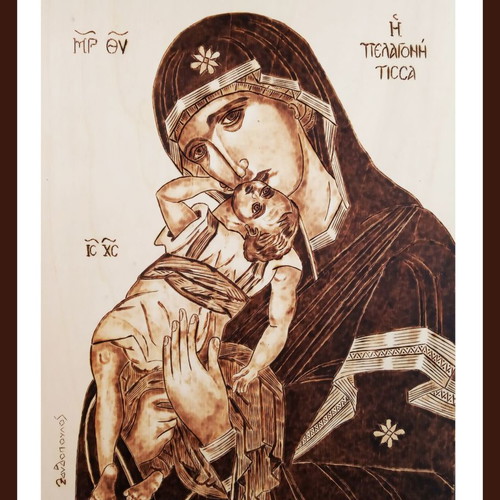 The Virgin Pelagonitissa pyrography painting new
