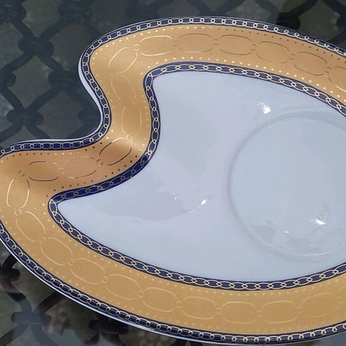 Limoge coffee cup set used, 2 cups with Hermes feather design