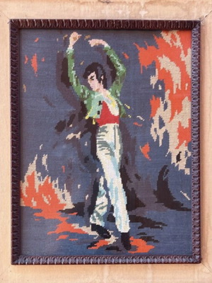 Cross-stitch dancer painting like new, handmade canvas 44x34 cm