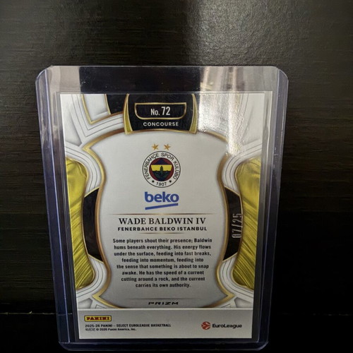 Wade Baldwin IV 2025-26 Panini Select Euroleague Concourse Tie Dye #72 like new