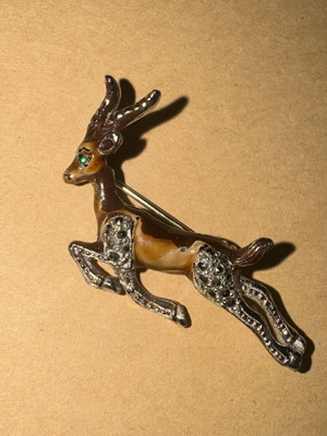 BJL Vintage Marcasite Deer Brooch used, rhodium plated