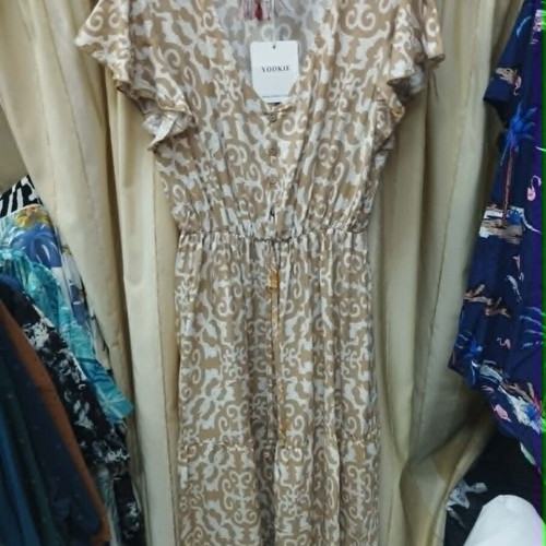 Yookie Beige Women's Dress 100% Cotton New with Decorative Buttons