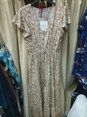 Yookie Beige Women's Dress 100% Cotton New with Decorative Buttons