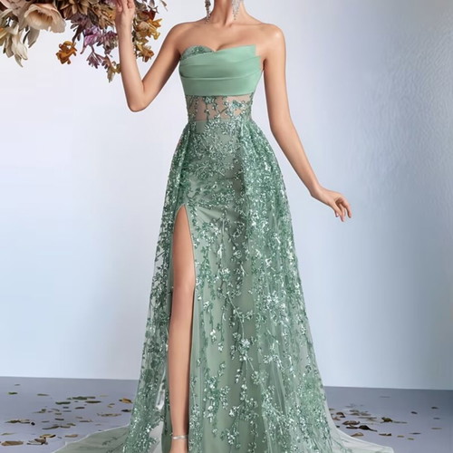 Shein maxi dress like new, strapless mint green with sequins