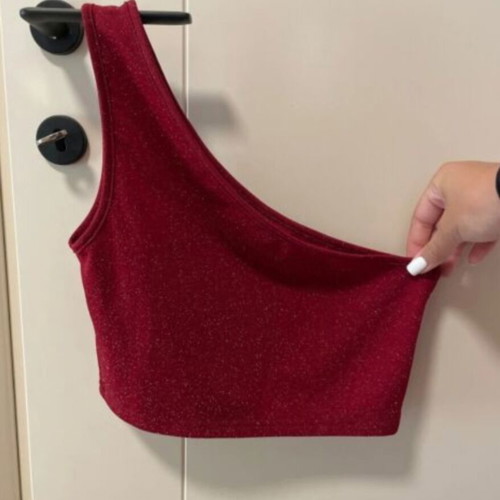 Shein one shoulder crop top, burgundy with glitter