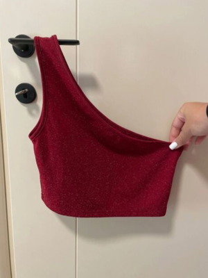 Shein one shoulder crop top, burgundy with glitter