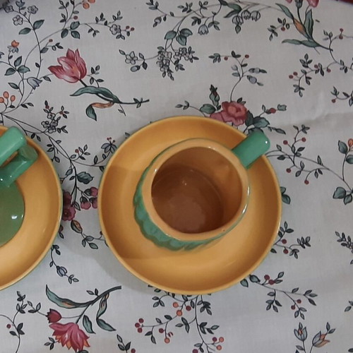 Mint color cups with matching saucers, set of 2