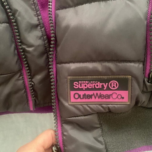 Superdry sleeveless jacket with hood used, grey with purple fleece, size S