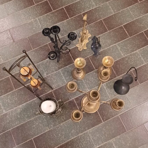 Candlesticks and lamp bases used, pack of 9 old pieces