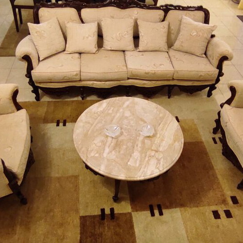 Classic walnut solid wood living room set like new with marble tables