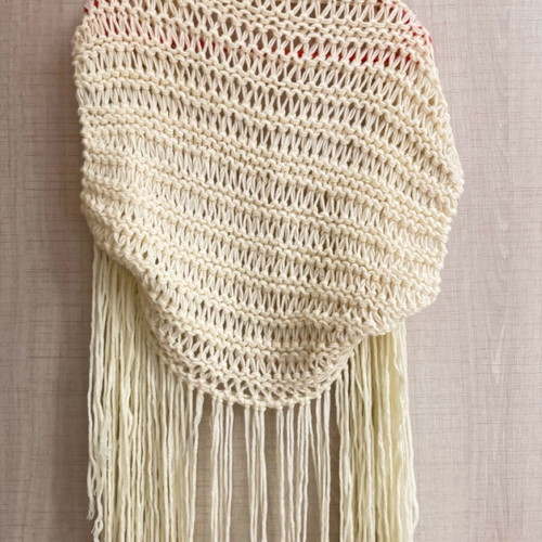 Handmade bolero vest knitted with long fringes, beige, new
