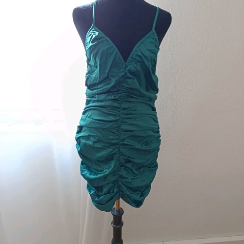 Discodaydream satin ruched strapped mini dress, Miss Pap, size M, new, emerald