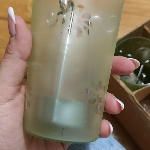 Glass tealight lanterns new, pack of 5, light green and pale yellow