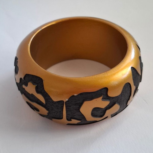 Louis Vuitton Leopard Monogram Wood Lacquer Bangle Bracelet used, black gold
