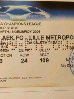AEK Lille Football Ticket 2006 like new
