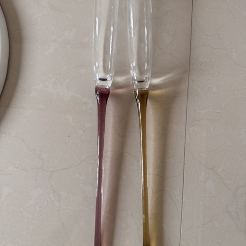 Champagne glasses hand blown art glass, like new, set of two