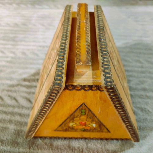 Wooden pyramid tobacco box vintage used from the 70s