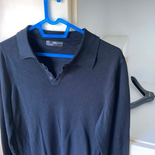 Zara men's long-sleeve polo-style thin black sweater used