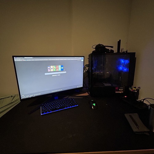 Gaming setup with 2 monitors and peripherals