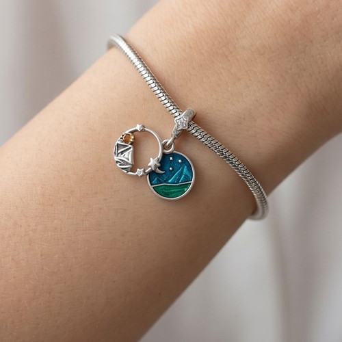 Pandora Camping Night Sky Dangle Charm new, silver 925, green enamel